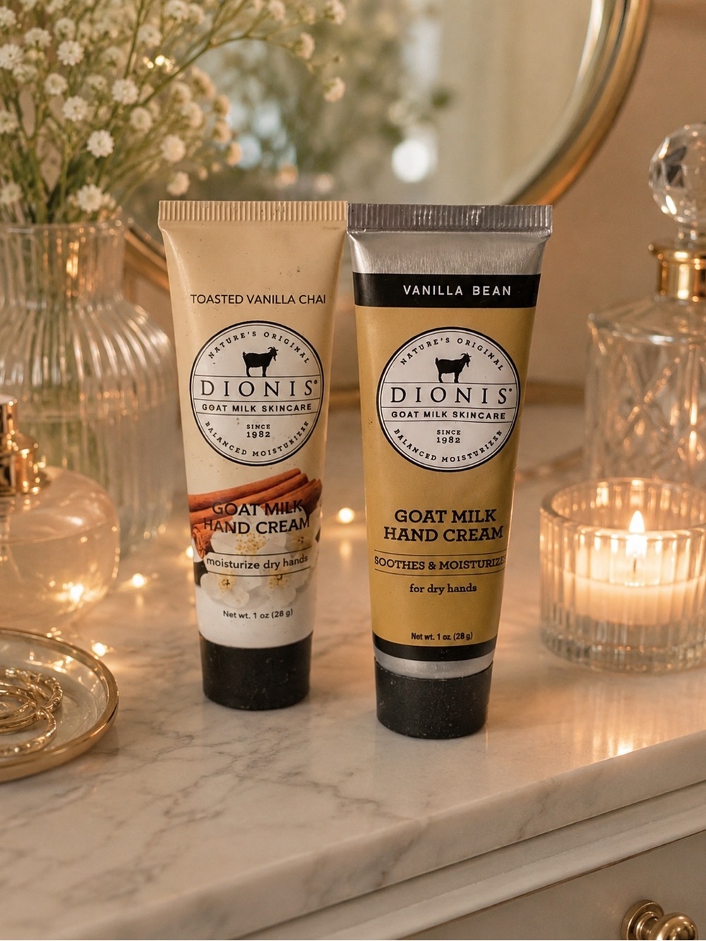 Dionis Goat Milk Hand Cream Set โ Toasted Vanilla Chai Vanilla Bean | Travel Duo
